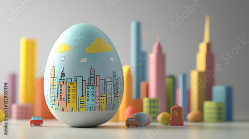 easter, rabbit, bunny, animal, toy, egg, city, building, skyline, business, cityscape, architecture, town, urban, skyscraper, illustration, vector, silhouette, design, sky, construction, buildings, 3d