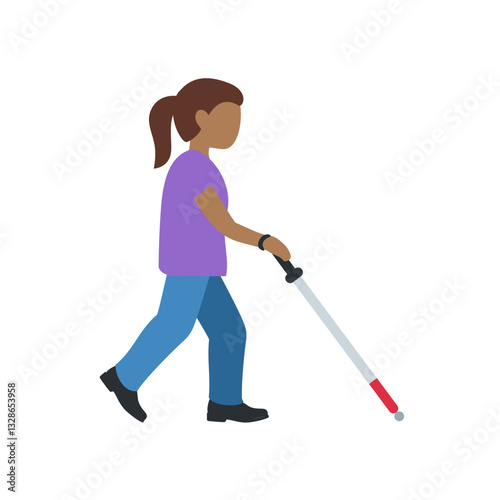 Blind Woman Walking with Cane
