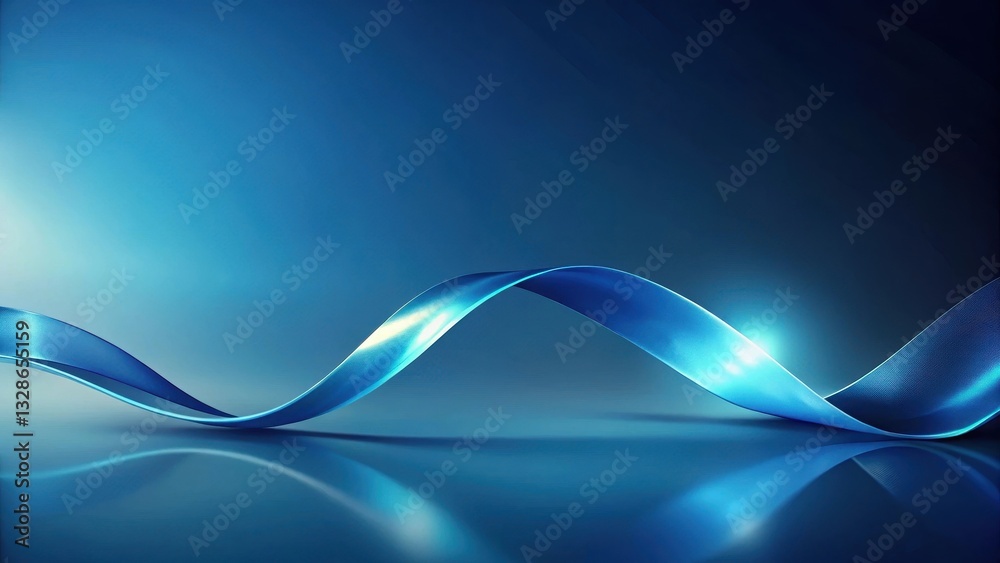Naklejka premium Abstract Blue Ribbon Swirling Gracefully Across a Smooth Surface, Reflecting Light and Creating a Visually Striking Composition