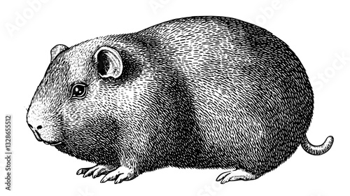 Engraved vector illustration of a plump guinea pig, showcasing intricate details and textures ideal for tattoo and packaging designs