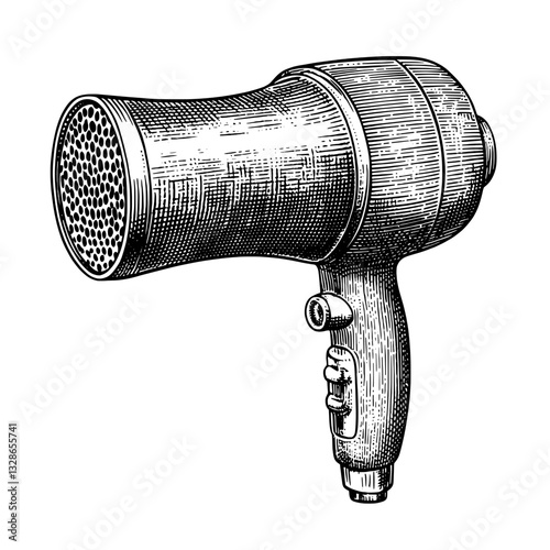 Engraved vector illustration of a vintage hair dryer suitable for tattoo designs and packaging inspiration