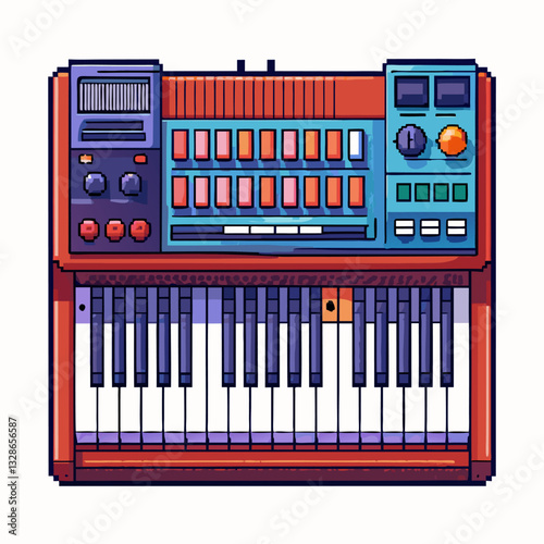Vintage Electronic Synthesizer Keyboard Retro Music Equipment with Colorful Controls