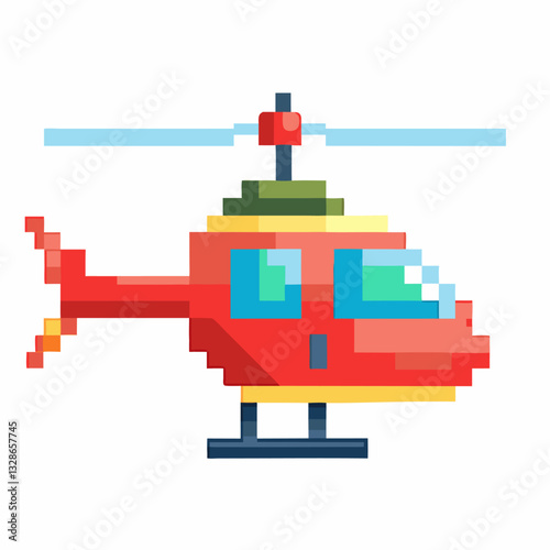 Colorful Pixel Art Helicopter Illustration  Retro 8 bit Style Aircraft Design