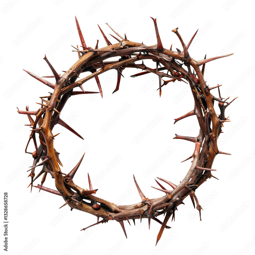 Fototapeta premium Crown of thorns placed on Jesus Christ during the crucifixion cut out on transparent background png. Element of faith and religion. Easter