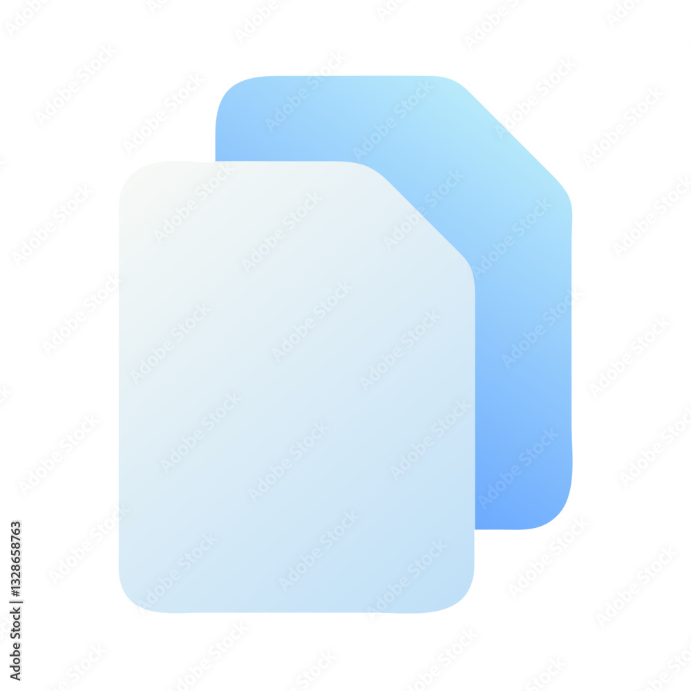 Graphic icon, vector icon of file and document manager as two overlaid pages in gradient blue colors on transparent background. For interfaces and design, denoting files or pages. Graphic icon, vector icon of file and document manager as two overlaid pages in gradient blue colors on transparent background. For interfaces and design, denoting files or pages.
