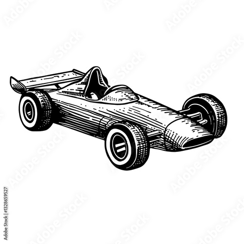 Engraved vector illustration of a classic racing car perfect for tattoo designs and creative packaging ideas