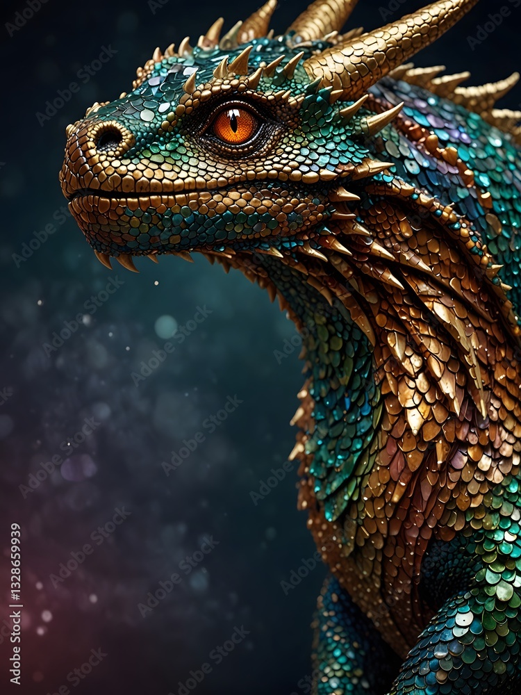 Obraz premium Pearlescent Majesty: The Luminous Scales of a Mythical Dragon