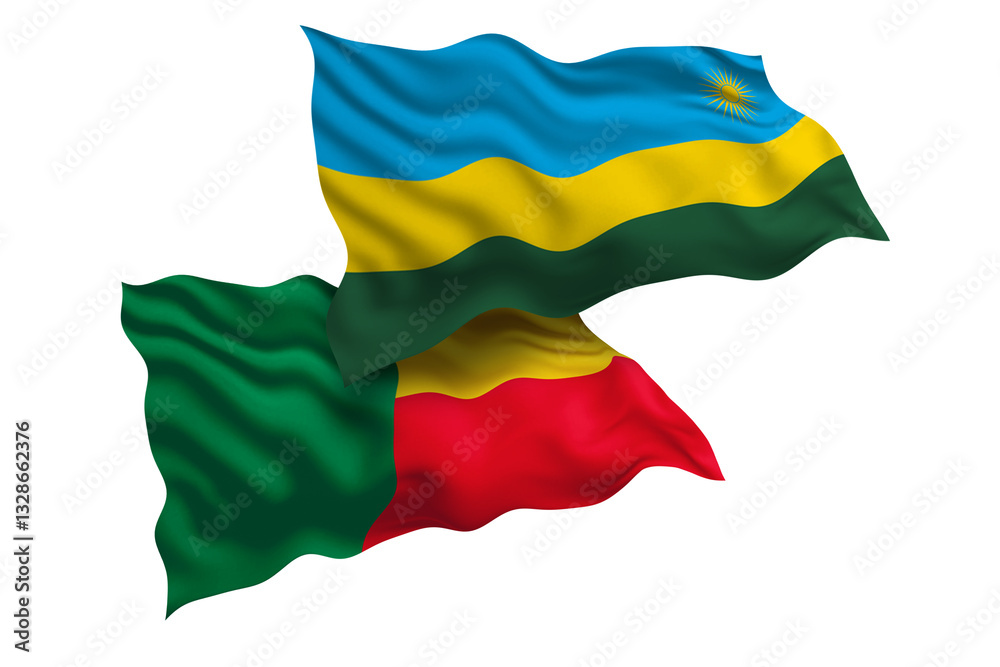 Rwanda and Benin Friendship Flags Diplomatic Relations of Two countries, Sports competition Rwanda and Benin Friendship Flags Diplomatic Relations of Two countries, Sports competition