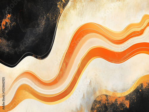 Abstract Orange and Black Waves Background Design