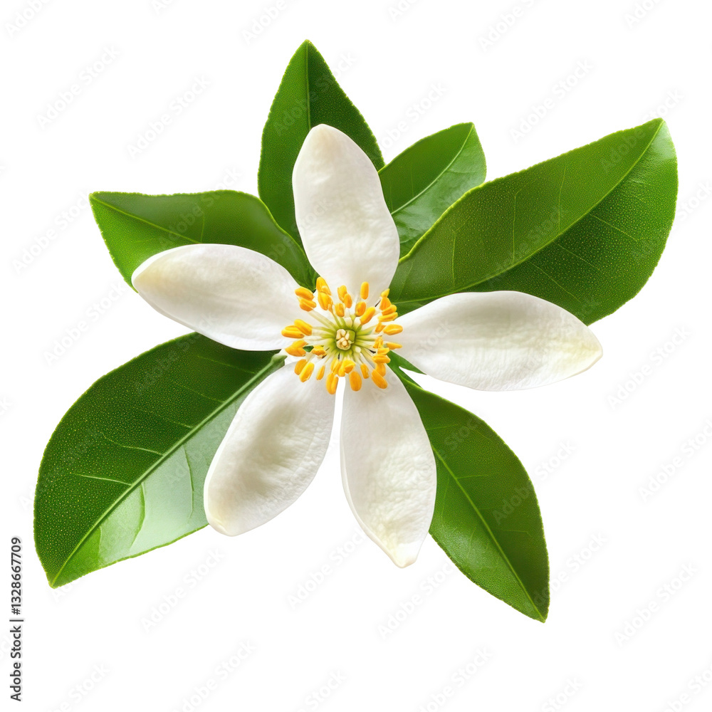 Fototapeta premium white flower with green leaves