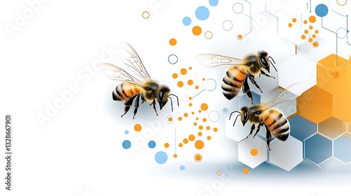 Honey bees and honeycomb in an abstract geometric composition