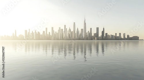 Wallpaper Mural Skyline Reflection Cityscape water view, rising sun, urban development backdrop Torontodigital.ca