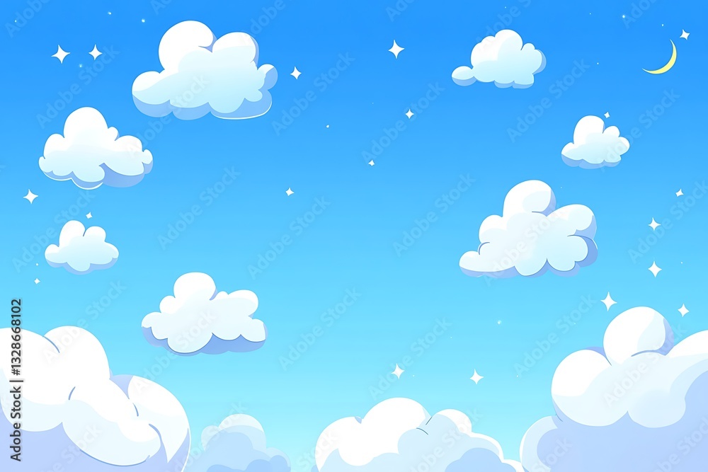 Cartoon clouds float in starry night sky, used for children's illustrations Cartoon clouds float in starry night sky, used for children's illustrations