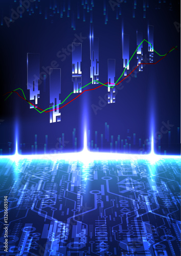 Stock market or forex trading graph and candlestick chart suitable for financial investment concept. Economy trends background for business idea and abstract finance background. Vector illustration.
