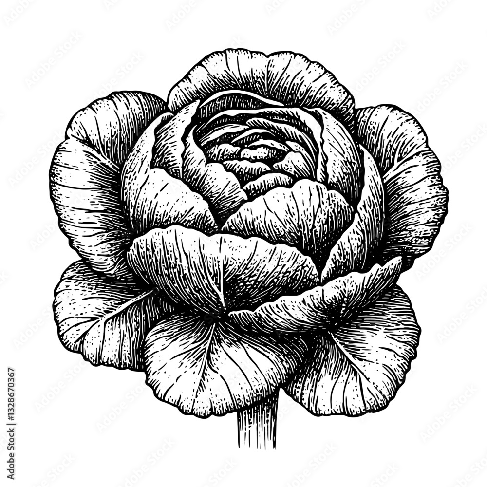 Fototapeta premium Intricate engraving of a rose bloom perfect for tattoo art and unique packaging design