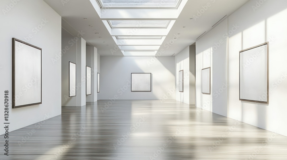 Bright gallery space with blank frames awaiting artistic creations Bright gallery space with blank frames awaiting artistic creations