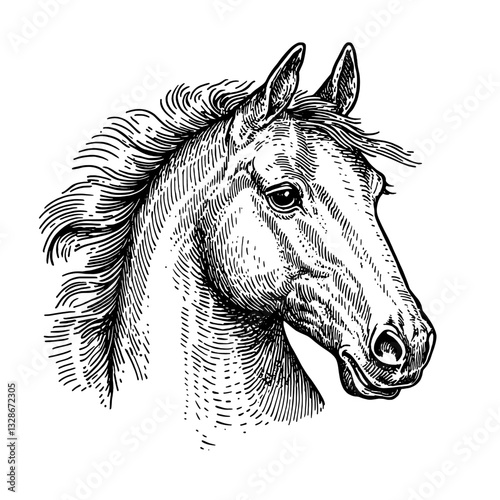 Beautifully engraved horse head illustration for tattoo and packaging design ideas