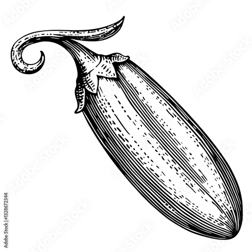 Unique vector illustration of an engraved eggplant perfect for tattoo designs and packaging elements
