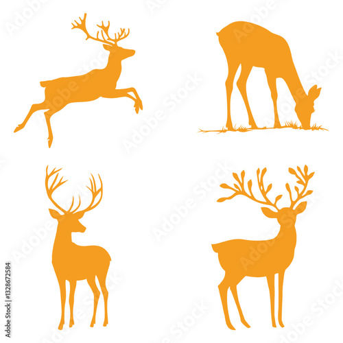 collection of golden reindeer illustrations, golden deer animal design vector, 
