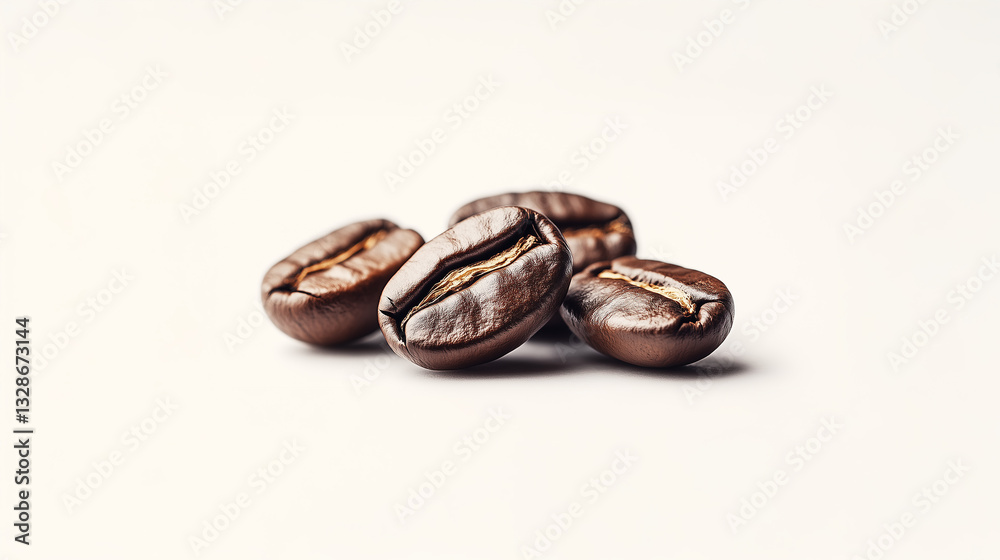 Close-Up of Roasted Coffee Beans on a White Background with Minimalist Aesthetic Close-Up of Roasted Coffee Beans on a White Background with Minimalist Aesthetic