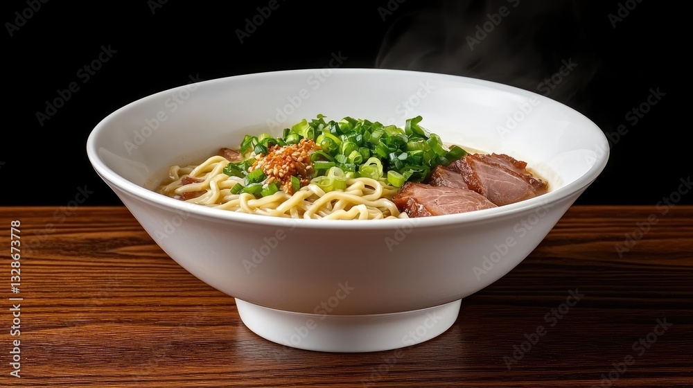 Delicious ramen bowl with tender pork restaurant food photography steamy atmosphere close-up view culinary delight Delicious ramen bowl with tender pork restaurant food photography steamy atmosphere close-up view culinary delight