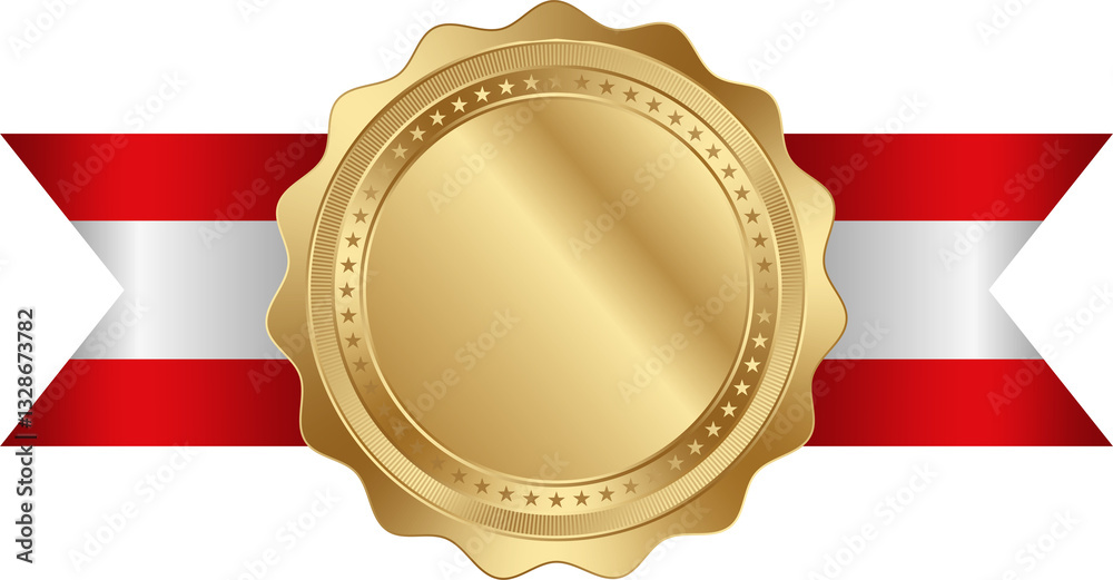 Elegant Gold Medal with Red and White Ribbon Elegant Gold Medal with Red and White Ribbon