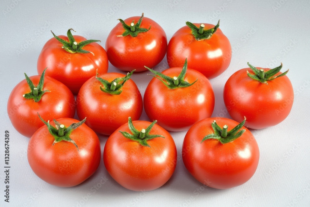 Fresh organic tomatoes arranged elegantly on a clean white backdrop for culinary enthusiasts and healthy recipe inspiration