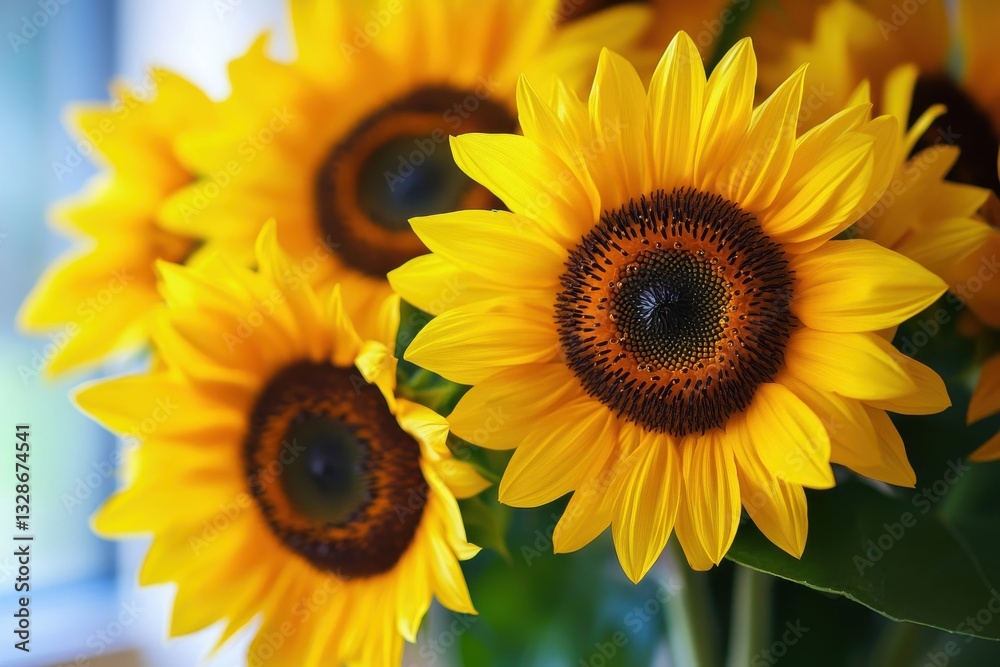 Naklejka premium Cheerful sunflower bouquet for brightening home spaces or joyful presents during summer celebrations