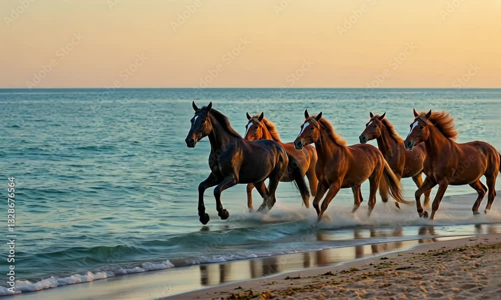 horses run on the beach