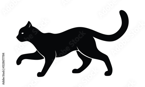 Black Cat Walks Low Stealthily