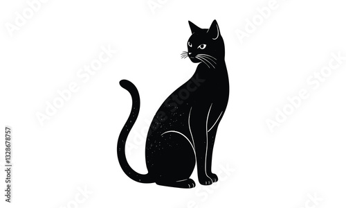  Black Cat Sits Turned Away