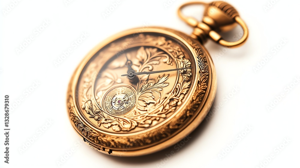 Antique pocket watch with intricate engravings, isolated on white background. Antique pocket watch with intricate engravings, isolated on white background.