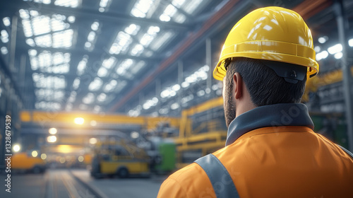Worker in Safety Gear Inside a South American Factory Environment photo