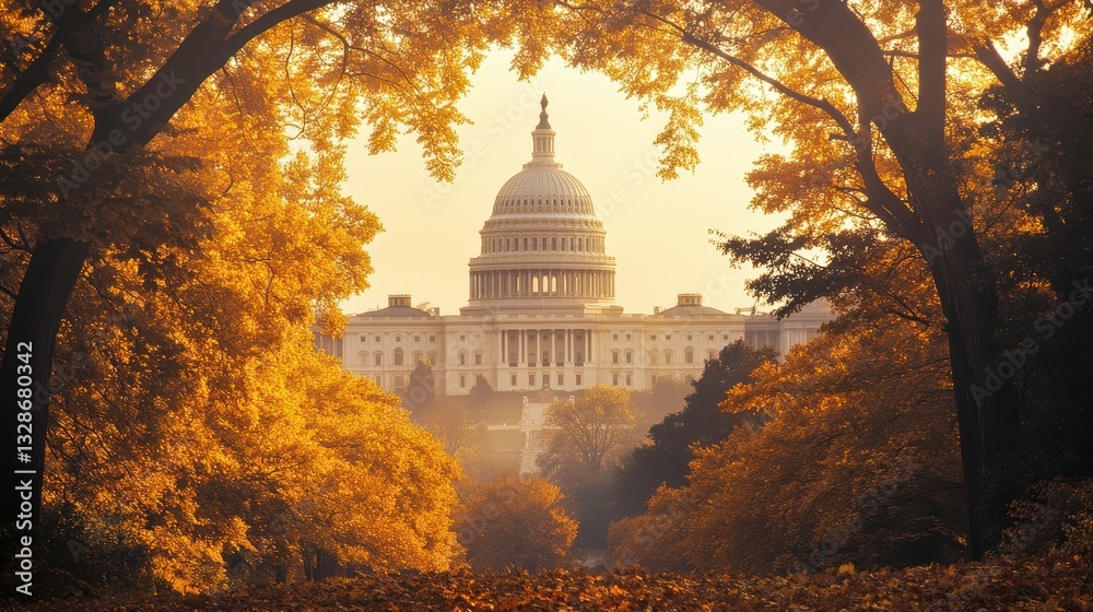 Obraz premium Autumn sunset view of the u.S. Capitol washington d.C. Landscape photography serene environment