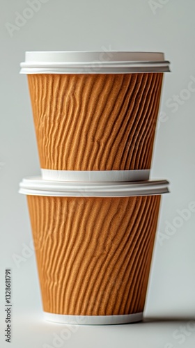 Wallpaper Mural Two brown paper coffee cups with white lids are stacked on a plain white background. The cups show a textured pattern. Torontodigital.ca