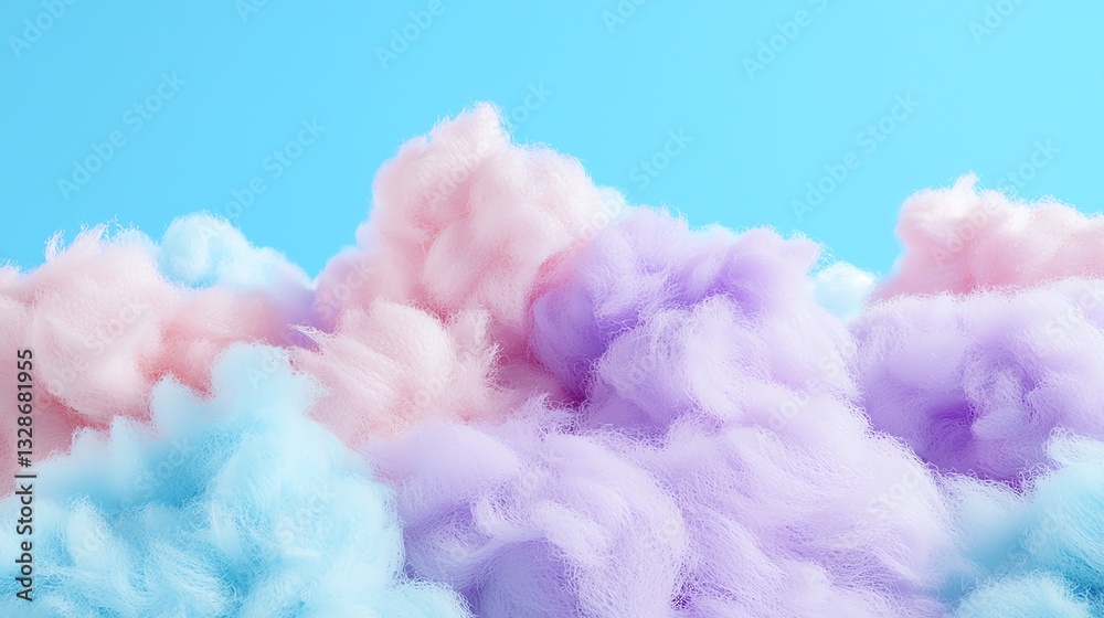 Fototapeta premium Pastel Cotton Candy Floss Clouds on Sky Blue Background Texture
