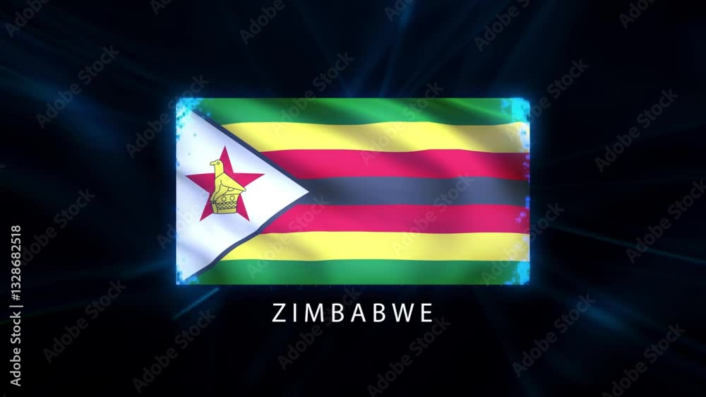 Zimbabwe flag intro. Zimbabwe flag background tech effect.