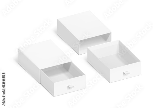 Slider open drawer box with rope pull mockup. Vector illustration isolated on white background. Can be use for gift box, luxury, cosmetics, and other goods. EPS10.	