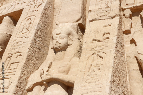 Colossal standing statue of Nefertari at entrance of the Temple of Nefertari, Egypt