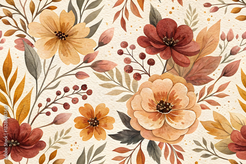 Wallpaper Mural Warm Autumn Floral Watercolor Background Cozy Fall Flowers in Soft Earthy Tones Torontodigital.ca