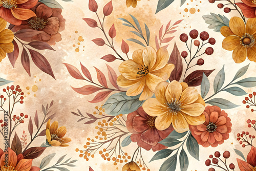 Wallpaper Mural Warm Autumn Floral Watercolor Background Cozy Fall Flowers in Soft Earthy Tones Torontodigital.ca