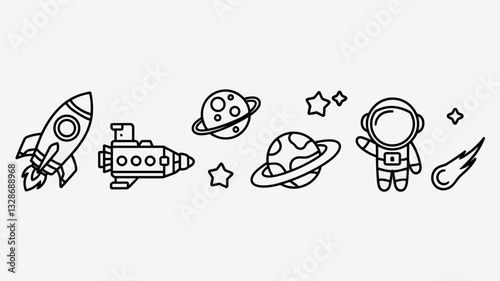 Space Vector Icons Set: Rocket, Astronaut, Planets, Comet, and Stars for Sci-Fi and Astronomy Projects - Perfect for Graphic Design and Websites