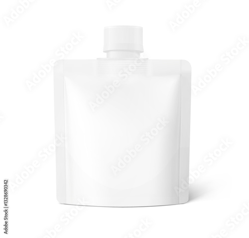 Travel portable size refillable stand up pouch bag mockup. Vector illustration on white background. Front view. Can be use for template your design, presentation, promo, ad. EPS10.