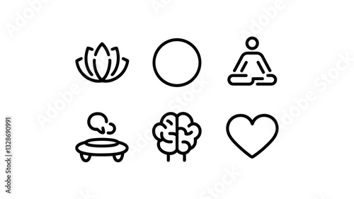 Wallpaper Mural Wellness Vector Icon Set: Meditation, Mindfulness, Mental Health, Self-Care, Stress Relief, Relaxation Icons for Personal and Professional Use Torontodigital.ca