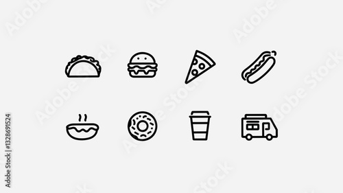 Food and Drink Vector Icon Set for Restaurants, Cafes, Food Trucks, Fast Food Delivery, and Menus – Perfect for Web and Print Graphics