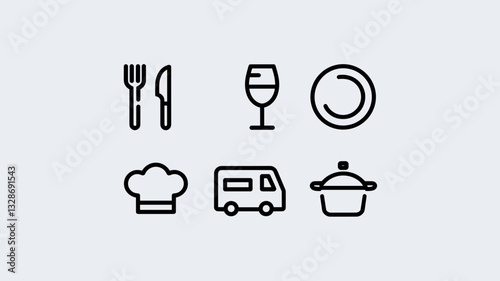 Food and Drink Vector Icon Set for Restaurants, Chefs, Cooking, Meal Prep, Food Trucks, Dining, Catering, and Culinary Design Projects