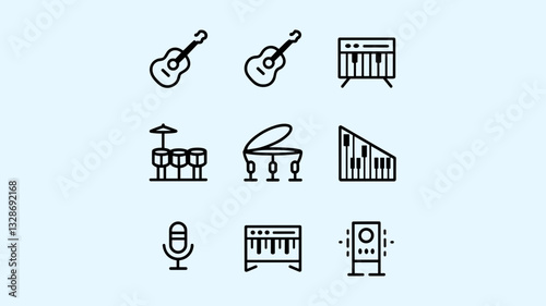Music Instrument Vector Icon Set for Musicians, Graphic Design, and Creative Projects - Guitars, Drums, Microphones, and More