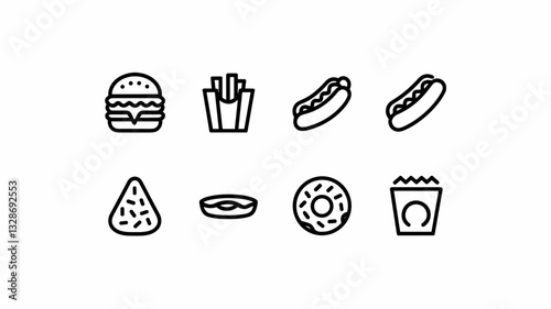 Fast Food Vector Icon Set: Burger, Fries, Hot Dog, Pizza, and Donut Icons for Restaurant Menus, Food Blogs, and Graphic Design Projects
