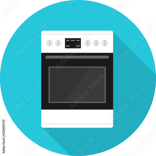 Electric stove, realistic electric stove icon isolated on blue background with shadow. Background image, postcard, designer image, vector illustration.