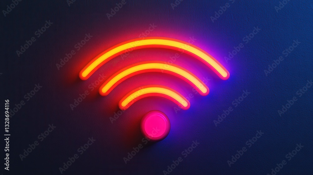 Obraz premium Vibrant Neon Waves Representing WiFi Connectivity Against a Deep Blue Background Scene Together